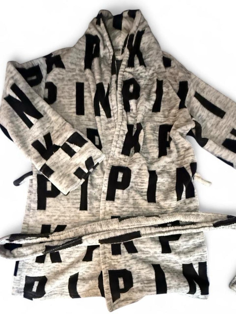 PINK Victoria's Secret Gray and Black Logo Robe Set